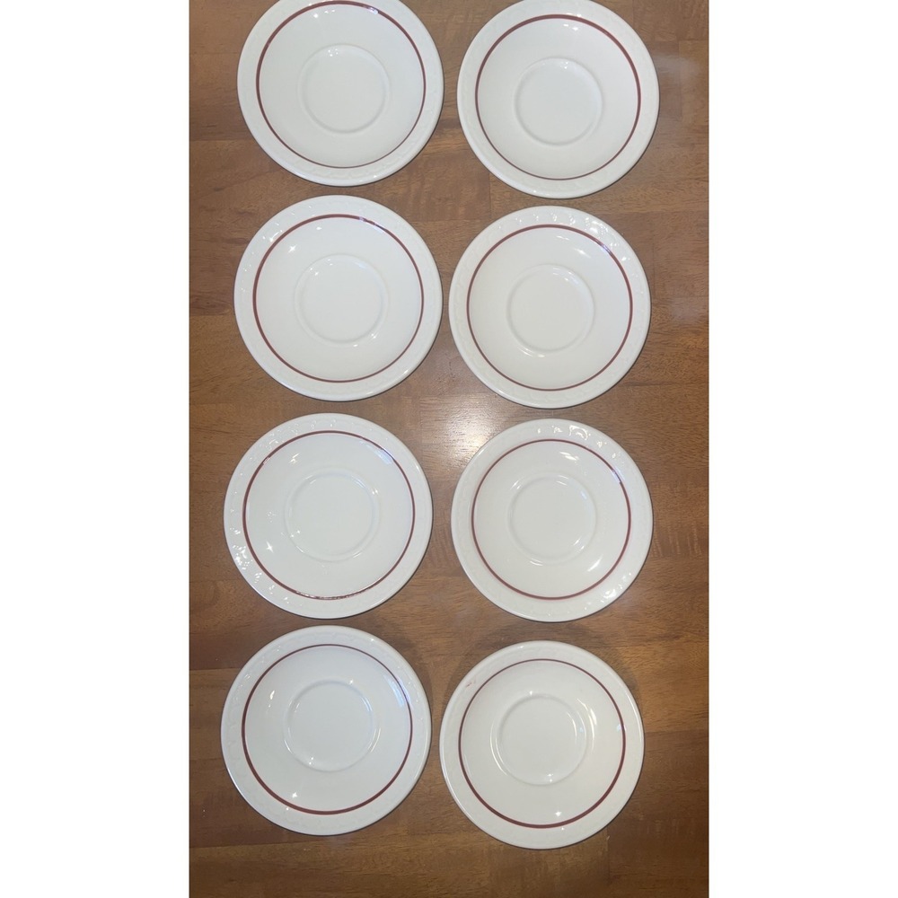 1961 Syracuse Cardinal Line Red Railroad‎ Hotel Ware Econo-Rim Saucer Set Of 8